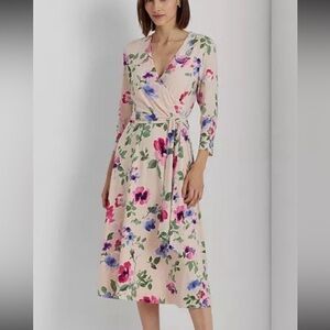 NWT Lauren Ralph Lauren Floral Surplice Jersey Midi Dress